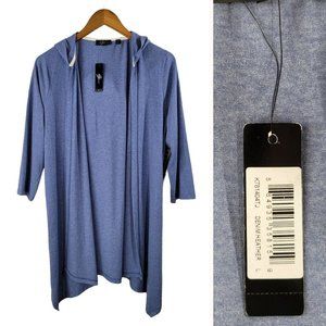 New Hooded Cardigan Sweatshirt Jacket size Large Sweater Drape blue womens nwt